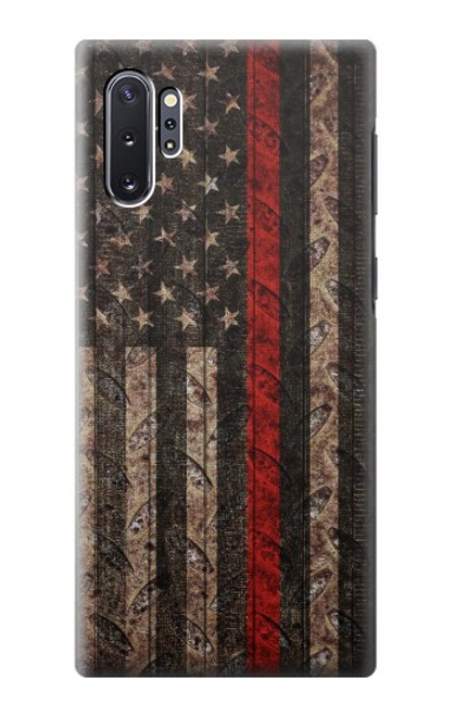 S3804 Graphique de drapeau de ligne rouge en métal de pompier Etui Coque Housse pour Samsung Galaxy Note 10 Plus