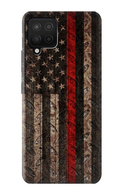 S3804 Graphique de drapeau de ligne rouge en métal de pompier Etui Coque Housse pour Samsung Galaxy A12