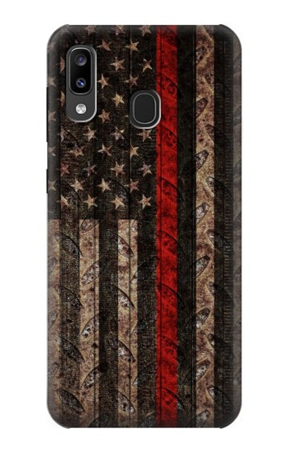 S3804 Graphique de drapeau de ligne rouge en métal de pompier Etui Coque Housse pour Samsung Galaxy A20, Galaxy A30