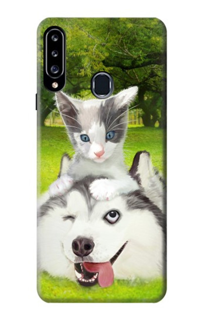 S3795 Peinture Husky Sibérien Ludique Chaton Grincheux Etui Coque Housse pour Samsung Galaxy A20s