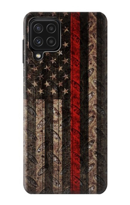 S3804 Graphique de drapeau de ligne rouge en métal de pompier Etui Coque Housse pour Samsung Galaxy A22 4G