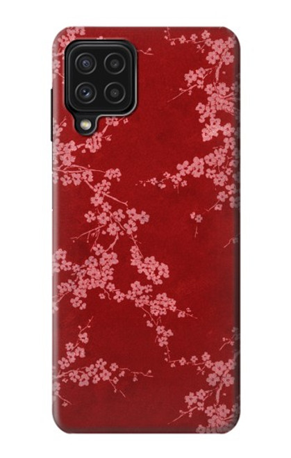 S3817 Motif de fleurs de cerisier floral rouge Etui Coque Housse pour Samsung Galaxy A22 4G