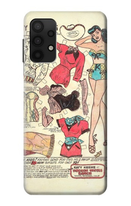 S3820 Poupée de papier de mode de cow-girl vintage Etui Coque Housse pour Samsung Galaxy A32 4G