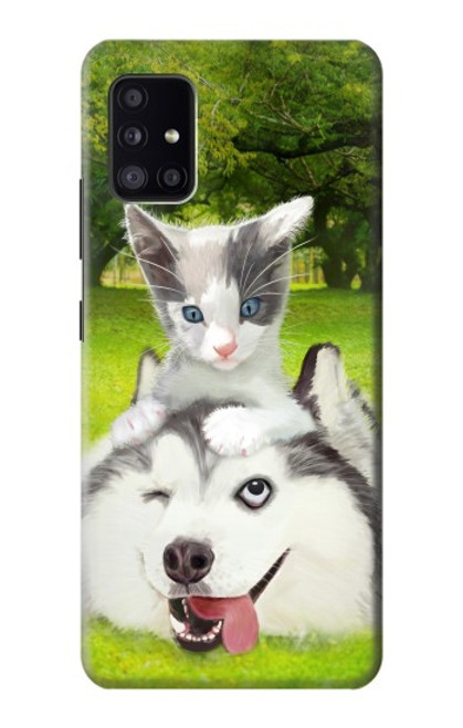 S3795 Peinture Husky Sibérien Ludique Chaton Grincheux Etui Coque Housse pour Samsung Galaxy A41