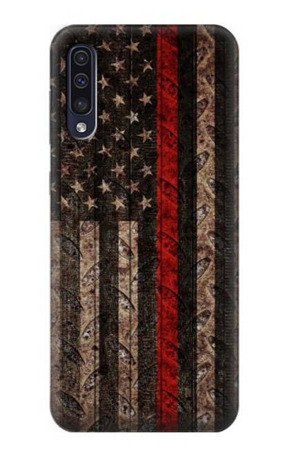 S3804 Graphique de drapeau de ligne rouge en métal de pompier Etui Coque Housse pour Samsung Galaxy A50