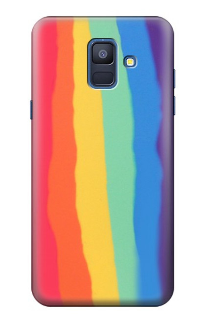 S3799 Arc-en-ciel aquarelle vertical mignon Etui Coque Housse pour Samsung Galaxy A6 (2018)