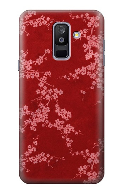 S3817 Motif de fleurs de cerisier floral rouge Etui Coque Housse pour Samsung Galaxy A6+ (2018), J8 Plus 2018, A6 Plus 2018