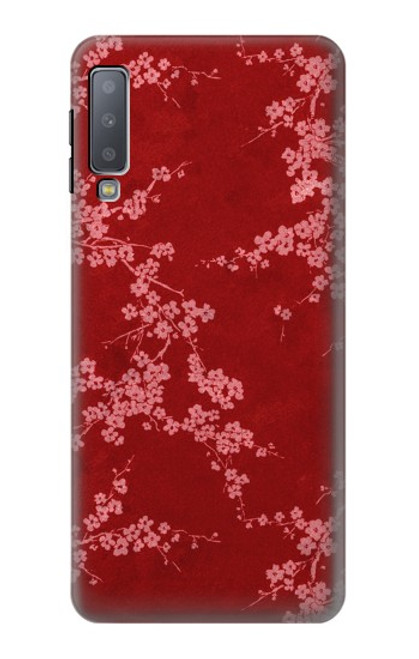 S3817 Motif de fleurs de cerisier floral rouge Etui Coque Housse pour Samsung Galaxy A7 (2018)