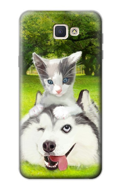 S3795 Peinture Husky Sibérien Ludique Chaton Grincheux Etui Coque Housse pour Samsung Galaxy J7 Prime (SM-G610F)