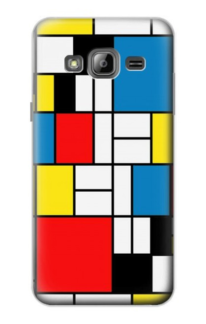 S3814 Composition de dessin au trait Piet Mondrian Etui Coque Housse pour Samsung Galaxy J3 (2016)