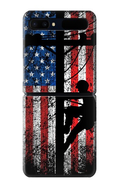 S3803 Électricien monteur de lignes drapeau américain Etui Coque Housse pour Samsung Galaxy Z Flip 5G