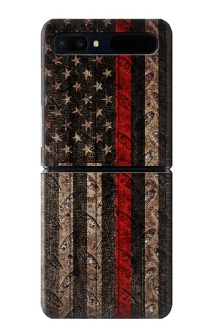 S3804 Graphique de drapeau de ligne rouge en métal de pompier Etui Coque Housse pour Samsung Galaxy Z Flip 5G