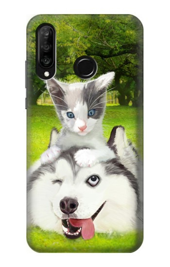 S3795 Peinture Husky Sibérien Ludique Chaton Grincheux Etui Coque Housse pour Huawei P30 lite