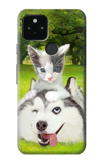 S3795 Peinture Husky Sibérien Ludique Chaton Grincheux Etui Coque Housse pour Google Pixel 5