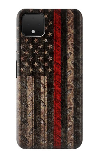 S3804 Graphique de drapeau de ligne rouge en métal de pompier Etui Coque Housse pour Google Pixel 4