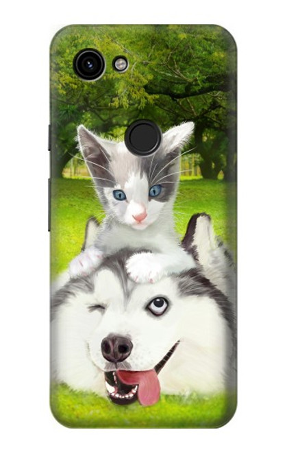 S3795 Peinture Husky Sibérien Ludique Chaton Grincheux Etui Coque Housse pour Google Pixel 3a