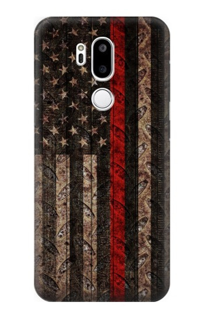 S3804 Graphique de drapeau de ligne rouge en métal de pompier Etui Coque Housse pour LG G7 ThinQ