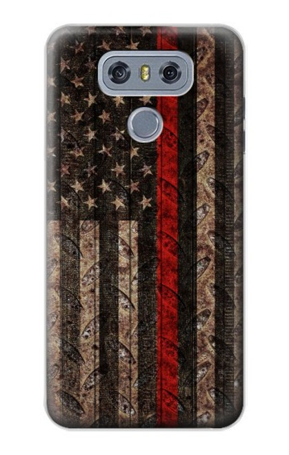 S3804 Graphique de drapeau de ligne rouge en métal de pompier Etui Coque Housse pour LG G6