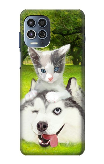 S3795 Peinture Husky Sibérien Ludique Chaton Grincheux Etui Coque Housse pour Motorola Moto G100