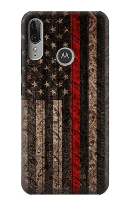 S3804 Graphique de drapeau de ligne rouge en métal de pompier Etui Coque Housse pour Motorola Moto E6 Plus, Moto E6s