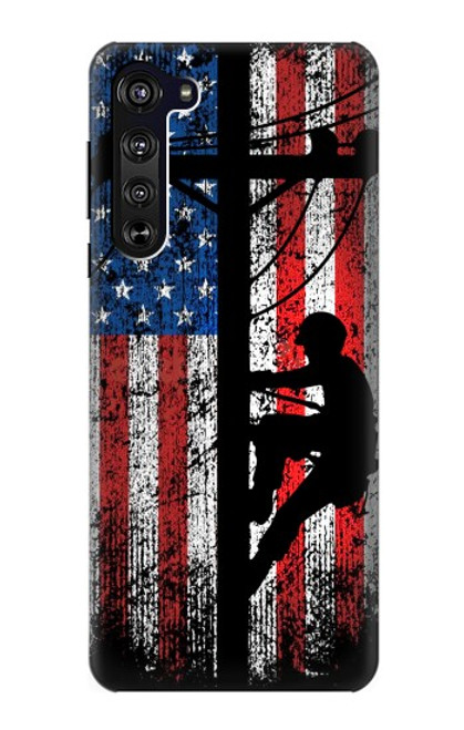 S3803 Électricien monteur de lignes drapeau américain Etui Coque Housse pour Motorola Edge