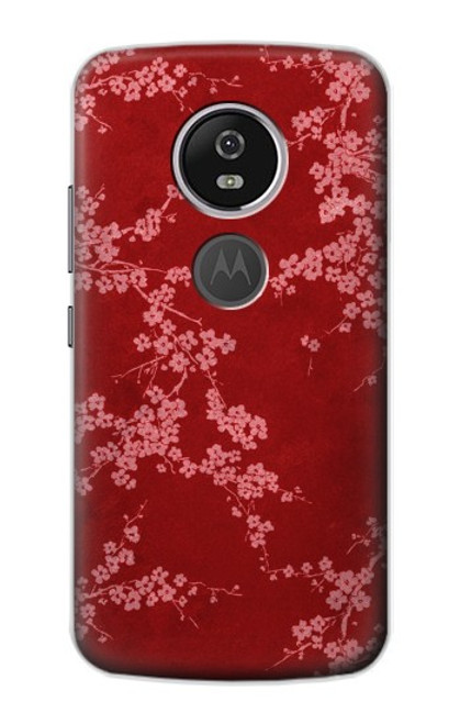 S3817 Motif de fleurs de cerisier floral rouge Etui Coque Housse pour Motorola Moto E5 Plus