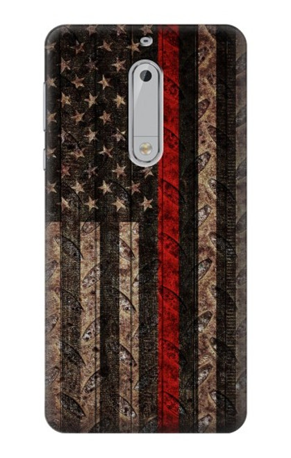 S3804 Graphique de drapeau de ligne rouge en métal de pompier Etui Coque Housse pour Nokia 5