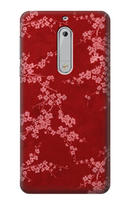 S3817 Motif de fleurs de cerisier floral rouge Etui Coque Housse pour Nokia 5