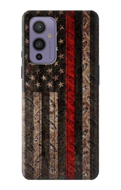 S3804 Graphique de drapeau de ligne rouge en métal de pompier Etui Coque Housse pour OnePlus 9