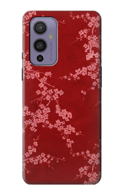 S3817 Motif de fleurs de cerisier floral rouge Etui Coque Housse pour OnePlus 9