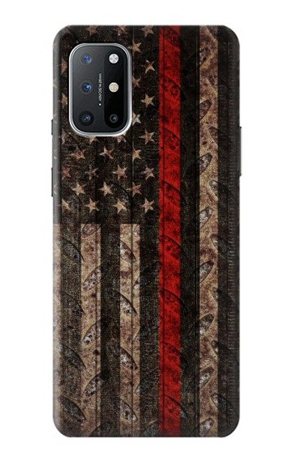 S3804 Graphique de drapeau de ligne rouge en métal de pompier Etui Coque Housse pour OnePlus 8T