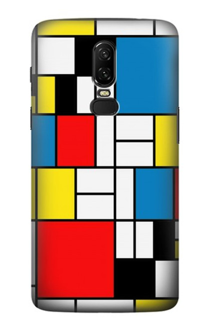 S3814 Composition de dessin au trait Piet Mondrian Etui Coque Housse pour OnePlus 6