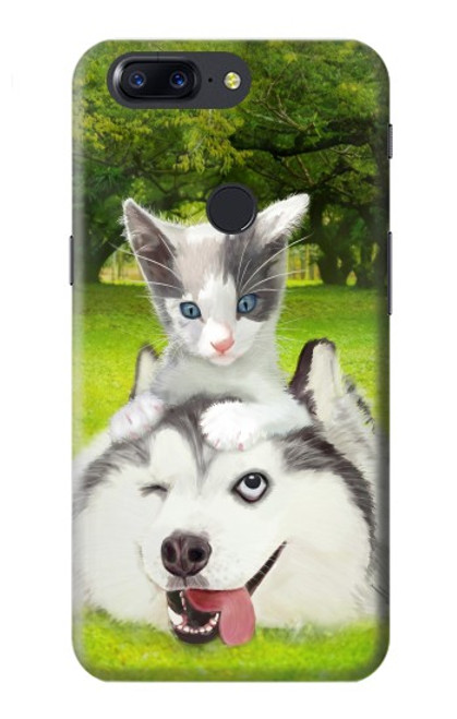 S3795 Peinture Husky Sibérien Ludique Chaton Grincheux Etui Coque Housse pour OnePlus 5T