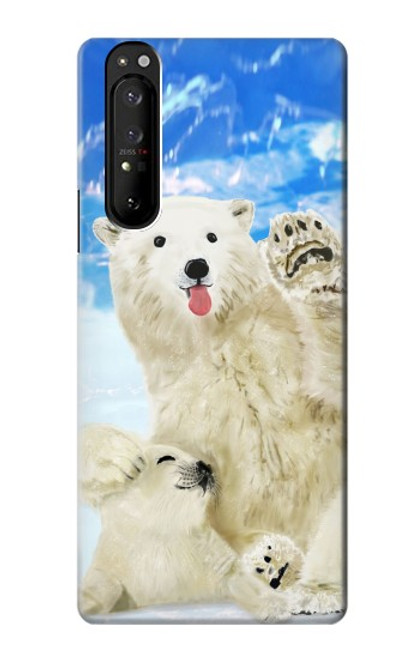 S3794 Ours polaire arctique amoureux de la peinture de phoque Etui Coque Housse pour Sony Xperia 1 III