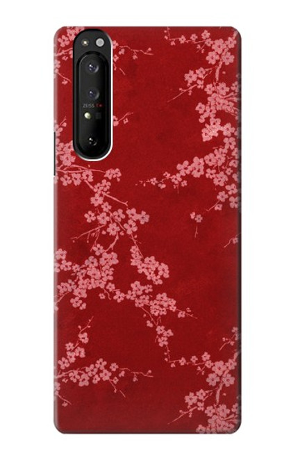 S3817 Motif de fleurs de cerisier floral rouge Etui Coque Housse pour Sony Xperia 1 III