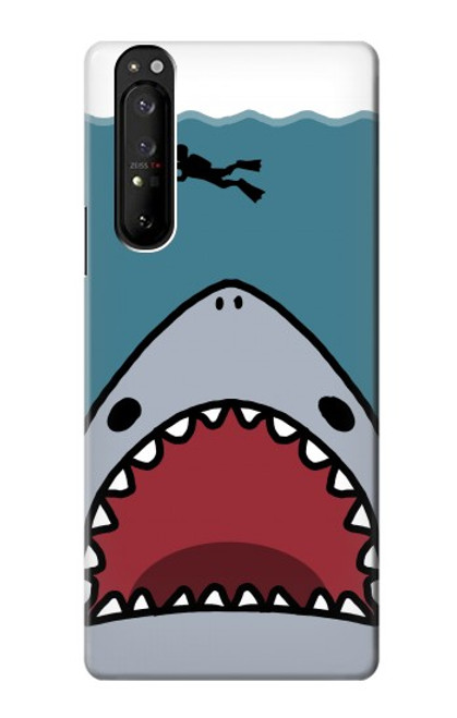 S3825 Plongée en mer de requin de dessin animé Etui Coque Housse pour Sony Xperia 1 III