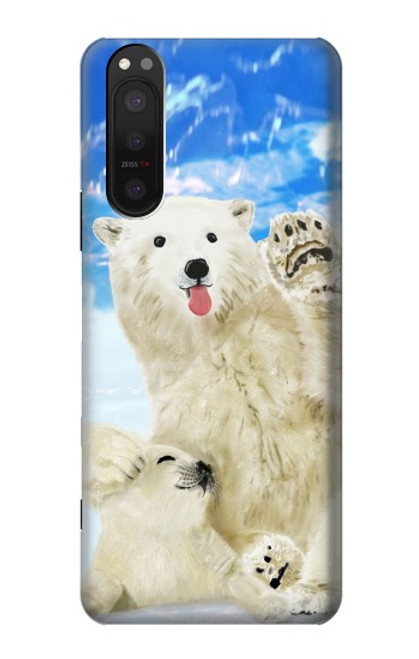 S3794 Ours polaire arctique amoureux de la peinture de phoque Etui Coque Housse pour Sony Xperia 5 II