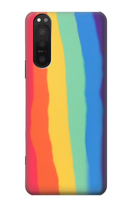 S3799 Arc-en-ciel aquarelle vertical mignon Etui Coque Housse pour Sony Xperia 5 II