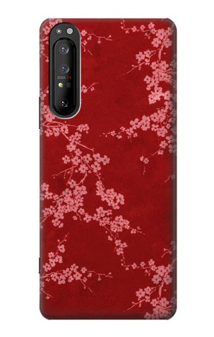 S3817 Motif de fleurs de cerisier floral rouge Etui Coque Housse pour Sony Xperia 1 II