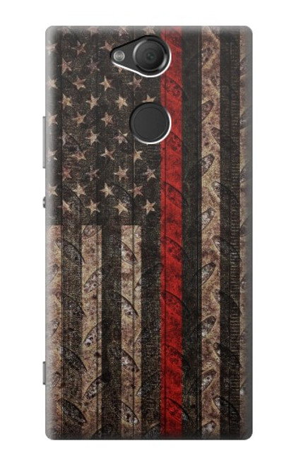 S3804 Graphique de drapeau de ligne rouge en métal de pompier Etui Coque Housse pour Sony Xperia XA2