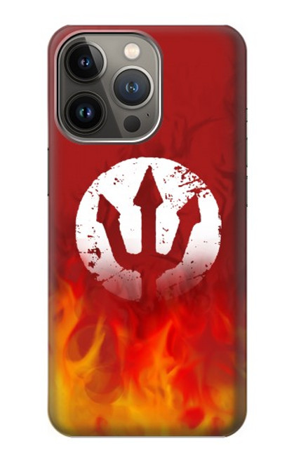 S2803 Feu Rouge Diable Lance Symbole Etui Coque Housse pour iPhone 13 Pro Max