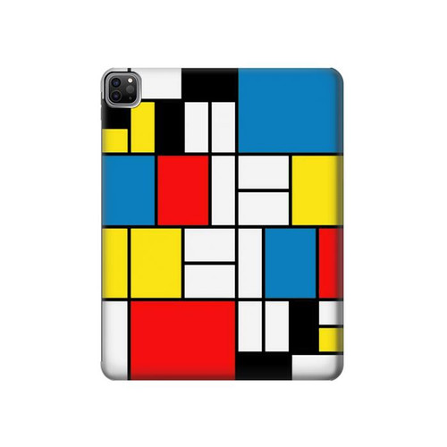 S3814 Composition de dessin au trait Piet Mondrian Etui Coque Housse pour iPad Pro 12.9 (2022,2021,2020,2018, 3rd, 4th, 5th, 6th)