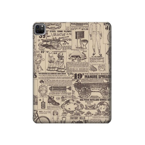 S3819 Papier Vintage rétro Etui Coque Housse pour iPad Pro 12.9 (2022,2021,2020,2018, 3rd, 4th, 5th, 6th)