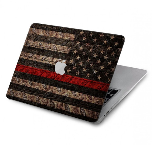 S3804 Graphique de drapeau de ligne rouge en métal de pompier Etui Coque Housse pour MacBook Air 13″ - A1932, A2179, A2337