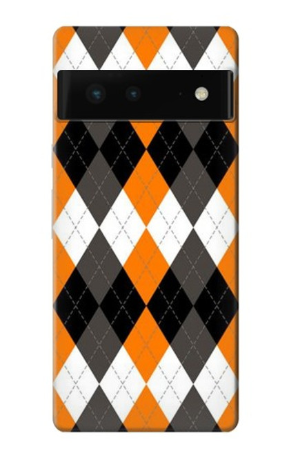 S3421 Noir Orange Blanc Argyle Plaid Etui Coque Housse pour Google Pixel 6