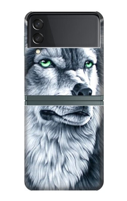 S0123 Loup blanc Etui Coque Housse pour Samsung Galaxy Z Flip 3 5G