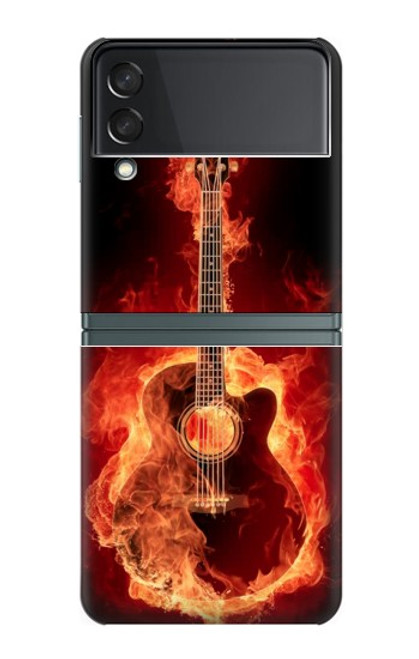 S0415 Graver guitare feu Etui Coque Housse pour Samsung Galaxy Z Flip 3 5G