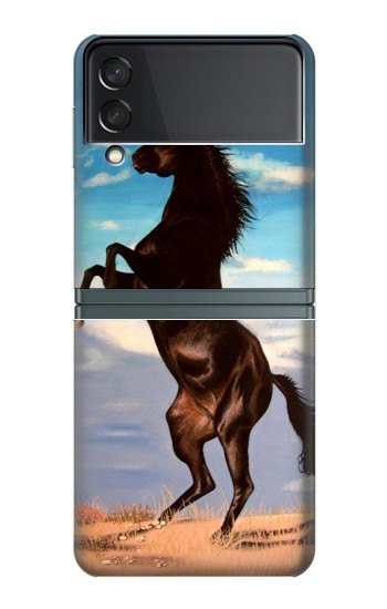 S0934 Sauvage Black Horse Etui Coque Housse pour Samsung Galaxy Z Flip 3 5G