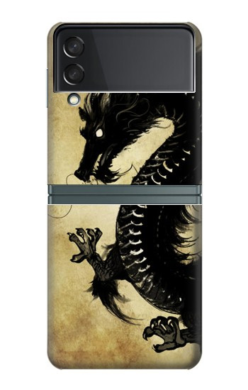 S1482 Peinture Noir dragon Etui Coque Housse pour Samsung Galaxy Z Flip 3 5G