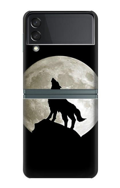 S1981 Loup hurlant à la lune Etui Coque Housse pour Samsung Galaxy Z Flip 3 5G